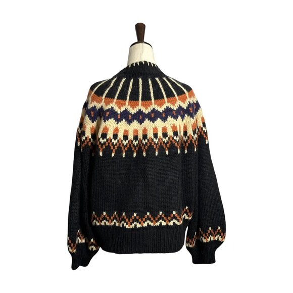 Dôen hue cardigan size medium! Black/orange/cream Fair Isle - Picture 2 of 8